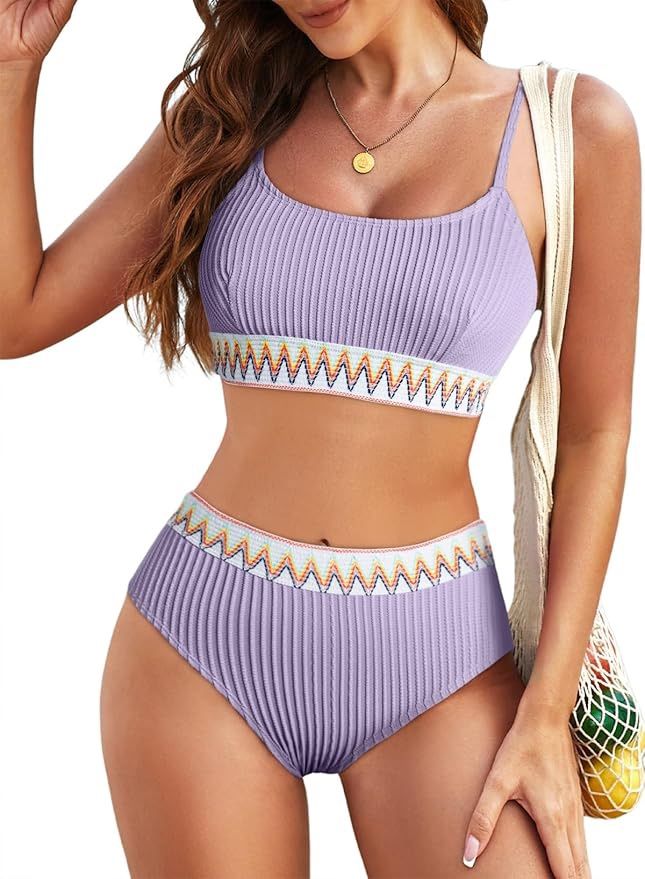 Women 2 Piece Bikini Swimsuit High Waisted (Size XL)
