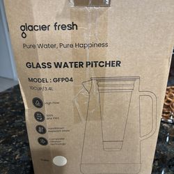 New 10 cup Glacier Fresh Purela Glass Water Pitcher with ultrafiltration & activated carbon filter