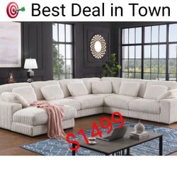 🔥 REDUCED PRICE – Brand New 155.5"W Beige / Dark Gray Corduroy Modular Corner Sectional Sofa with Left-Facing Chaise