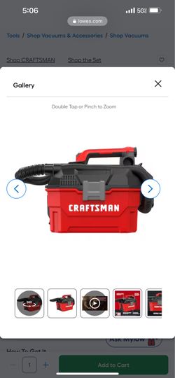 CRAFTSMAN V20 35 Cfm 20-volt max 2.0-Gallon Cordless Wet/Dry Shop Vacuum with Accessories...