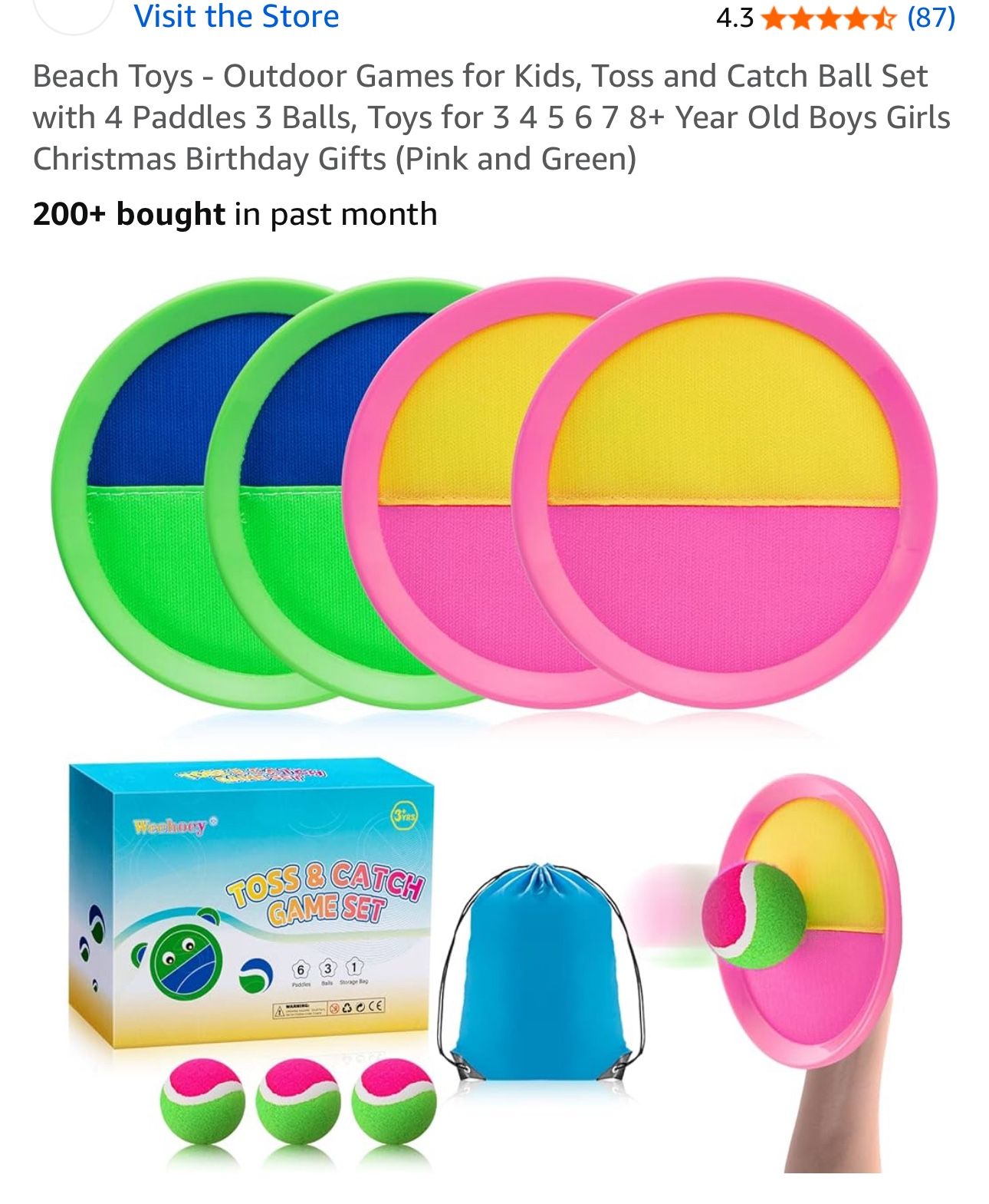 Toss and Catch Ball Set with 4 Paddles 3 Balls