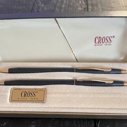 Cross Pen And Pencil Set Black With Gold Highlights