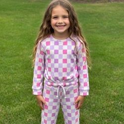 Jumping Beans Girl's Sz 8 Pink/Purple Checkers Design Soft Fleece Outfit EUC