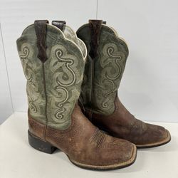 🆕 Ariat Western Cowboy Boots Brown Leather Green Shaft Women US 8B