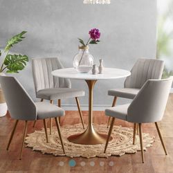 Leilani White Marble Top and Gold Tulip Dining Table