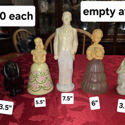 Empty Vintage Collectable Avon Proud Groom Decanter, Belles of the World, Victorian Woman, White Cocker Spaniel Dog  Bassett Hound ,Glass Decanters. $