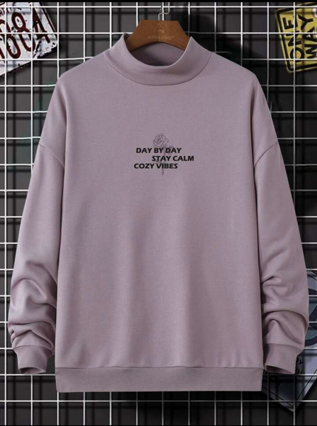 Manfinity Letter Graphic Mock Neck Drop Shoulder Sweatshirt