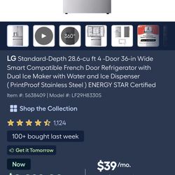 LG French Door Standard Depth Fridge 28.6 Cu Ft