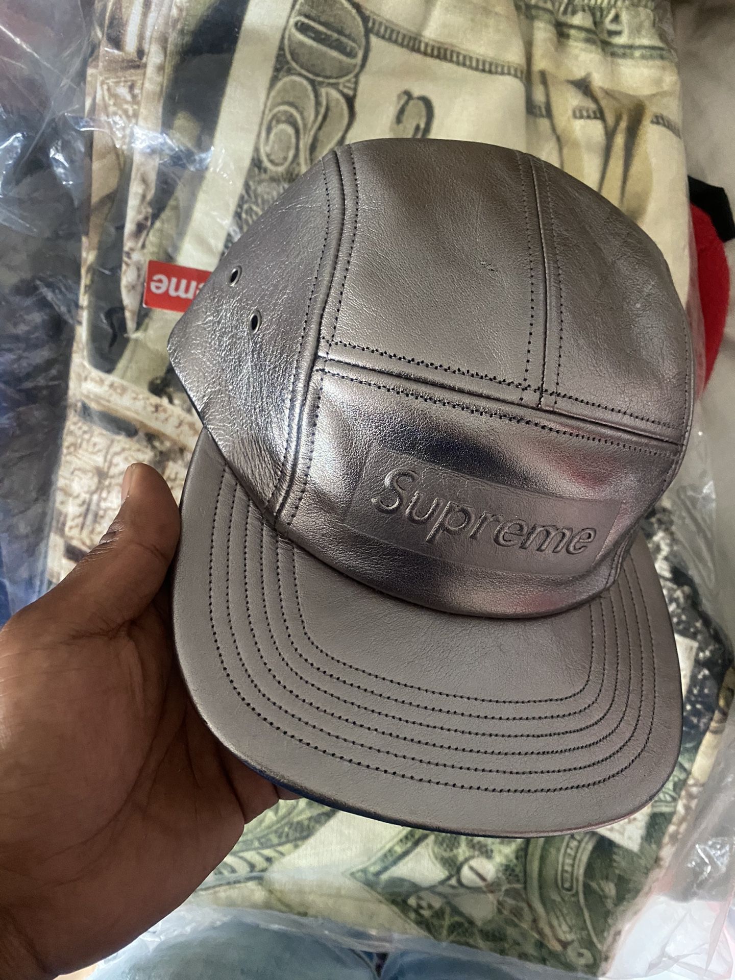 Supreme pebbled leather camp cap