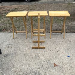 Tv Trays Three Wood W Holder