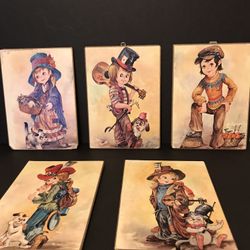 Vintage Set of 5 Massimo Made in Italy 11x8 Particle Board Children Wall Plaques