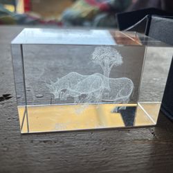 Laser Etched Glass Rhino Paperweight