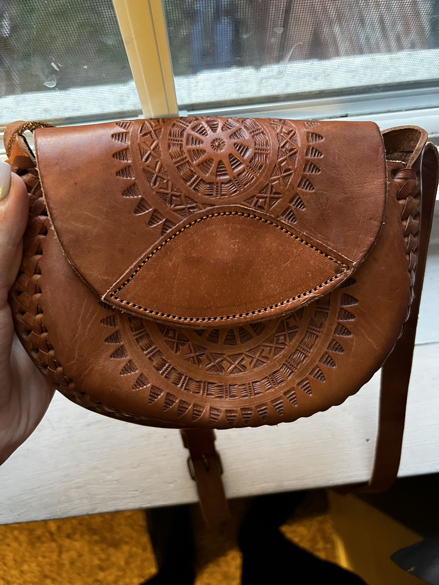 Leather Tooled Crossbody Bag