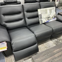 Black polyester, power, reclining sofa