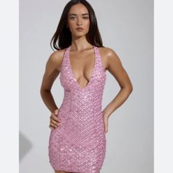 oh polly Embellished Halterneck Mini Dress in Pink