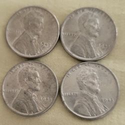 1943 Steel Pennies 4 Once Cent Coins WW2