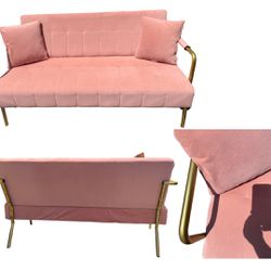 Pink With Gold Sofa Couch 