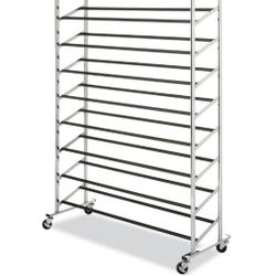 Whitmor 50-Pair 10-Tier Metal Closet Shoe Tower with Wheels Chrome