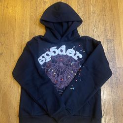 sp5der Black Graphic Print Pullover Hoodie Size Medium