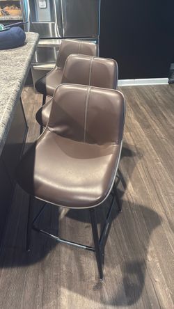 Brown Faux Leather Counter Stools Set of 3