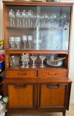 1960s Mid-Century Modern Garrison Furniture walnut hutch / china cabinet