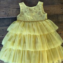 Girls Belle Yellow With Gold Dress 
