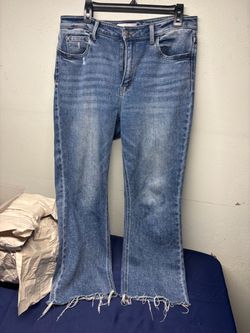 Flying Monkey High Rise Distressed Flare Jeans Raw Hem Blue Size 31