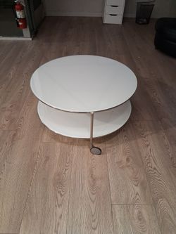IKEA Strind Round White Glass Rolling Table