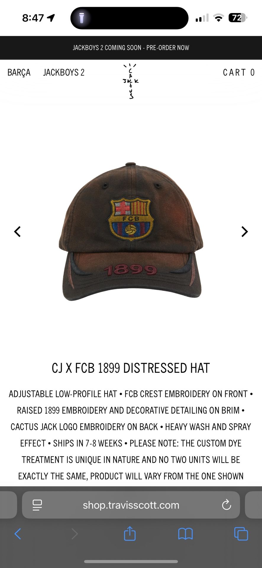 Travis Scott x FC Barcelona 1899 Distressed Hat Multicolor