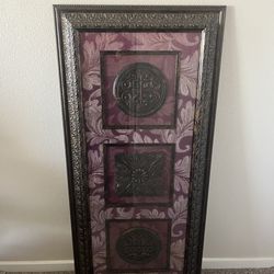 Beautiful 3D Framed Kirkland's wall décor, three panels with textured medallions, 50”x23”