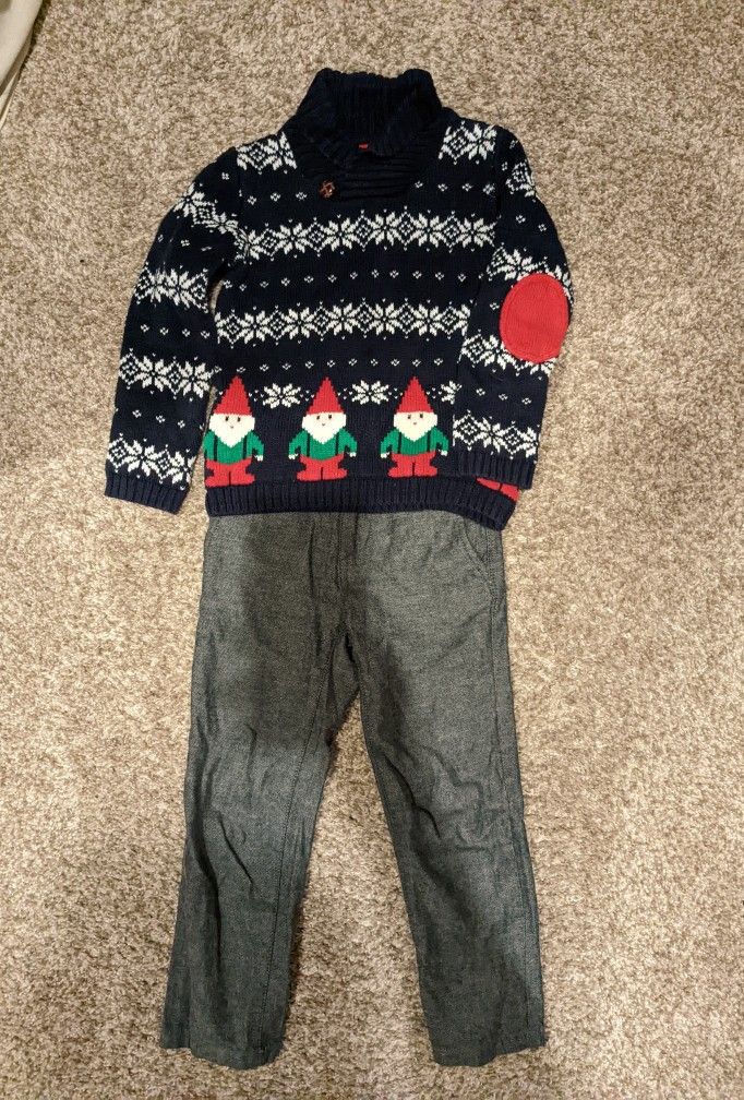 4T Cute Christmas Outfit Sweater & Trousers