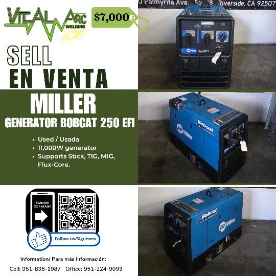 0182 - MILLER GENERATOR BOBCAT 250 EFI – Engine Driven Welder / VITAL ARC WELDING