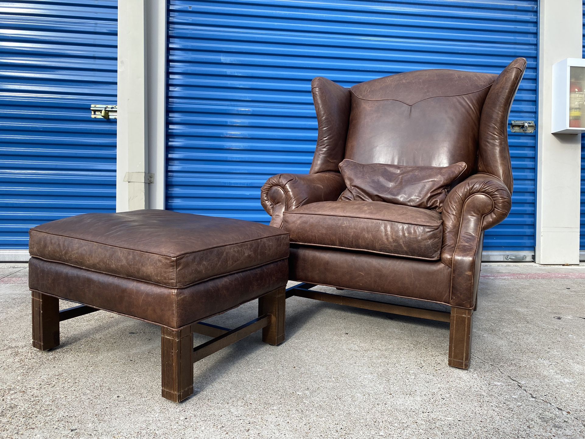 Lexington Leather Wingback Chair And Ottoman 