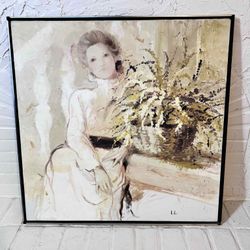 Antique Oil Painting Signed Lili 37.5”Lx37.5”H