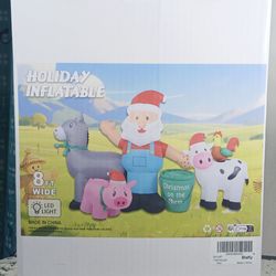 8ft Long Christmas Inflatables Santa Farm Scene Decorations Built-in LED Lighted Blow Up Decoration Home Yard Outdoor Indoor Garden Lawn Decor