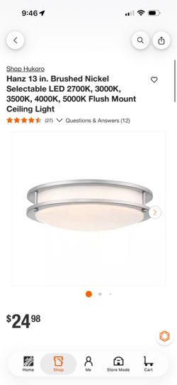 Hukoro Hanz 13 in. Brushed Nickel Selectable LED 2700K, 3000K, 3500K, 4000K, 5000K Flush Mount Ceiling Light
