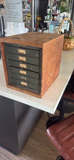 Vintage Wood and Metal Multi-drawer Organizer Cabinet