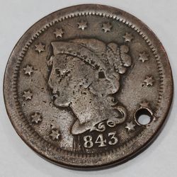 Large Penny One Cent ERROR 1843 Copper Coin