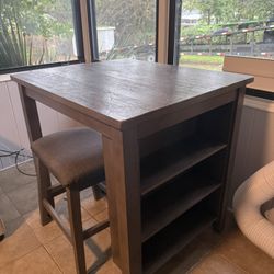 Wood Dining Table with Built-In Shelves