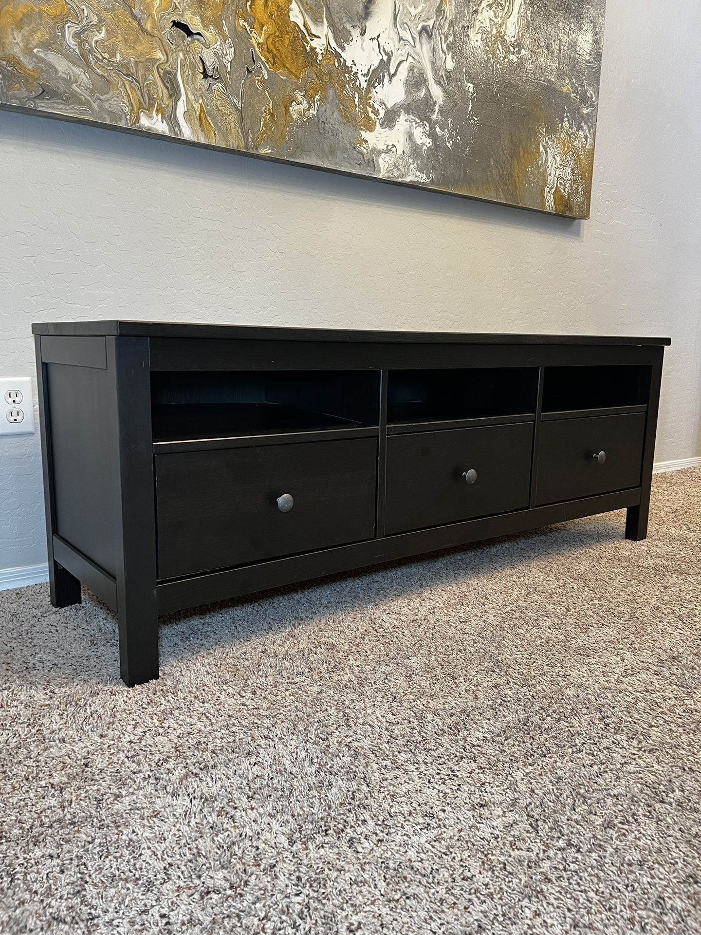 59 Inch IKEA HEMNES TV Unit- Black Espresso TV Bench With 3 Drawers And 4 Shelves
