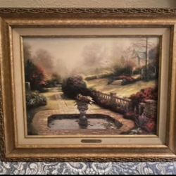 Thomas Kinkade canvas print on art board Gardens Beyond Autumns Gate with COA framed