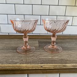 Pink Swirl Arcoroc Cocktail Glasses/Goblets MCM Rosaline Champagne Glass Set of 2 France