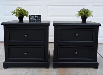 (2) Beautiful Black 2-Drawer Solid Wood Night Stands
