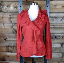 Harve Bernard Wool Ruffle Jacket Cardigan - Small