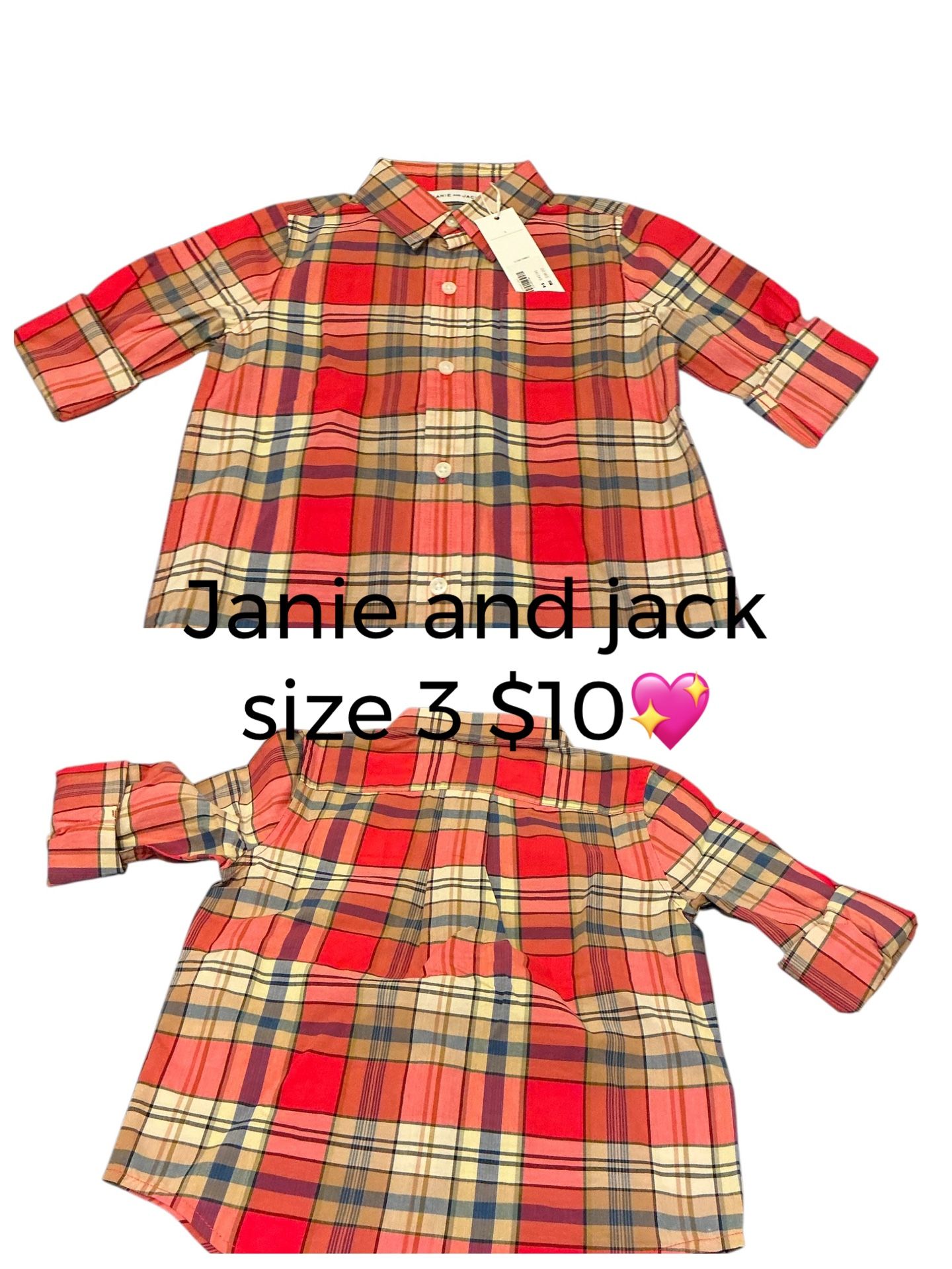 JANIE AND JACK T-SHIRT PlAID BUTTON DOWN SHIRT SIZE 3 💖💖M4