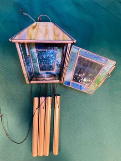 Vintage beautiful stained glass wind chime/votive holder