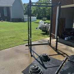 Titan Fitness Squat Rack, Bench, Barbell 300 Lb Weight Set