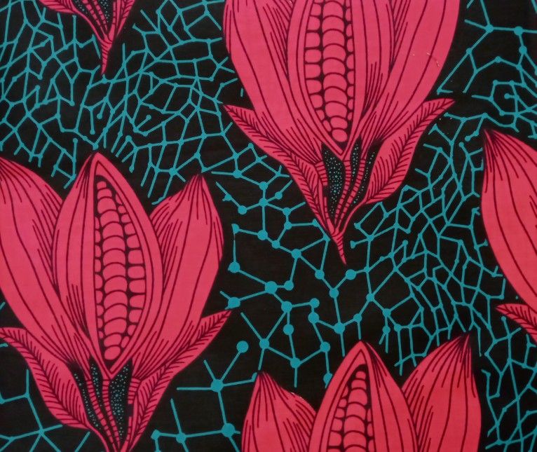 African Fabric 1 Yard Cotton Wax Ankara Print PINK TURQUOISE Abstract