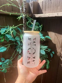 Mom glass can, mom 16oz glass can with lid and straw, mom life gifts, mother’s day gifts, new mom gi