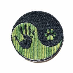 Dog Human Paw Hand Yin Yang Circle Iron On Embroidered Patch